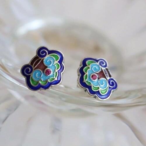 New Silver Enamel Blue Earrings original retro minority design Chinese style ethnic women elegant luxury brand jewelry