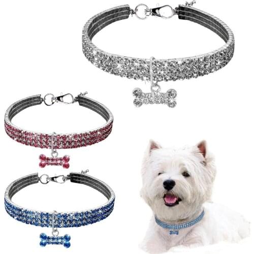 Cute Bone Bling Rhinestone Chocker Mini Pet Crystal Collars Fancy Dog Necklace Mascotas Accessories For Puppy Cats