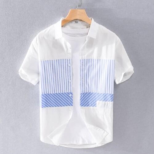 Striped new style patchwork Suehaiwes brand cotton men shirt casual fashion comfortable shirts for men short-sleeved tops mens