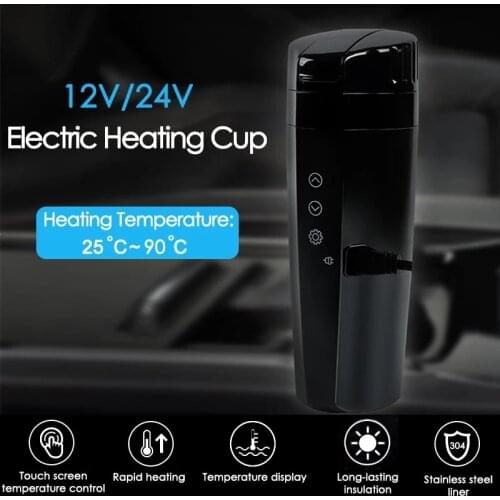 Portable 12V 24V Car Electric Cup Water Heating Home Digital Display Insulation Mug Universal Leakproof Boiling Coffee Travel
