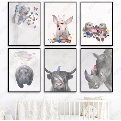 Animal Poster Wallpaper Cute Koala Sea Otter Cow Canvas Painting Art Craft Nordic Style Print Decoration Home Bedroom Picture