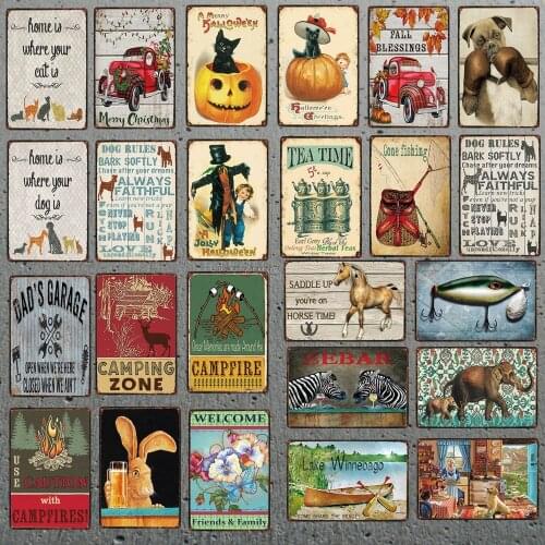 Gone Fishing Dog Rules Shabby Chic Metal Tin Sign Animal Wall Pub Restaurant Home Art Pet Shop Decor Cuadros DU-5085A