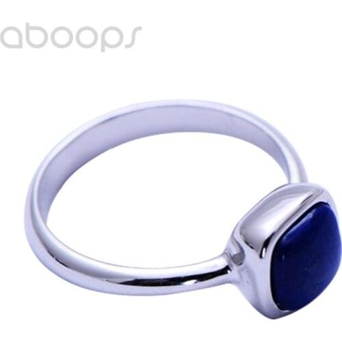 Plain 925 Sterling Silver Ring with Blue Natural Lapis Lazuli for Women Girls,Free Shipping