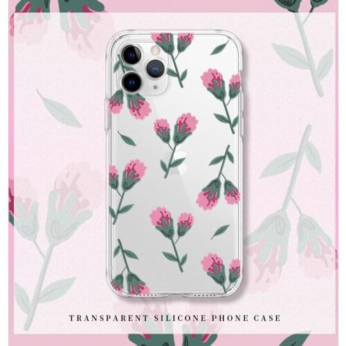 Retro Sweet Carnation Transparent Korean Phone Case For iPhone 11 12 Pro Max Xr Xs Max 7 8 Plus X 7Plus Case Soft TPU Back Cover