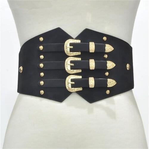 RAINIE SEAN Belts Cummerbunds PU Leather Elastic Corset Wide Belts For Dresses Black Vintage 2021 New Ladies Accessories Belts