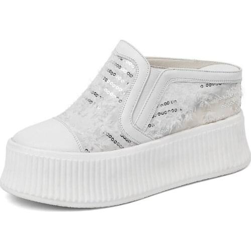 Genuine Leather slippers Comfortable sandals Women slippersHigh heel Muller slippers