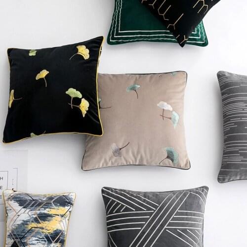 Modern Embroidered Cushion Covers Polyester Flannel Fabric Pillowcase Living Room Sofa Cushion Lumbar Pillowcase Home Decor