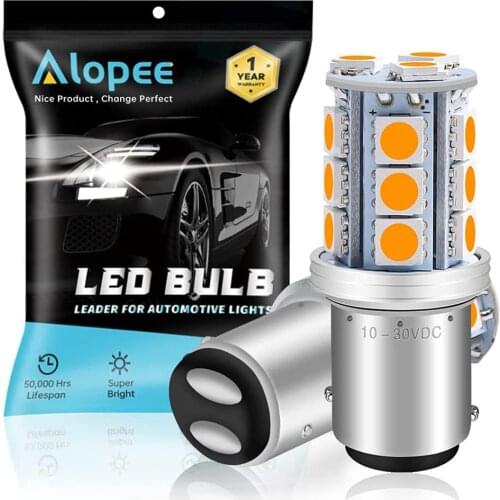 2-Pack Amber / Yellow 1157 BAY15D 7528 2057 2357 P21/5W 5050 18 SMD LED Light 12V-24V DC Car Parking Lamps Tail BackUp Bulbs
