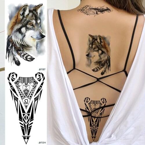 Baofuli Watercolor Tribe Wolf Feather Fake Temporary Tattoo Sticker God Totem Waterproof Tattoos Women Men Sexy Tatoos Body Art