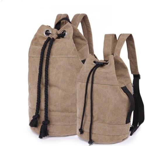 Unisex Canvas Backpack Bucket Drawstring Backpack Travel Luggage Bag Casual Men Laptop Rucksack Mochila 2 Different Sizes