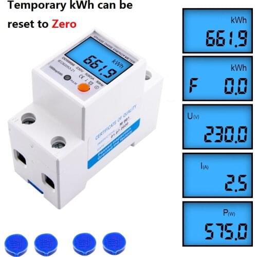 230V 5(80)A Digital Wattmeter AC Power Energy Meter Din Rail KWH Voltage Current Meter Backlight with Reset Function