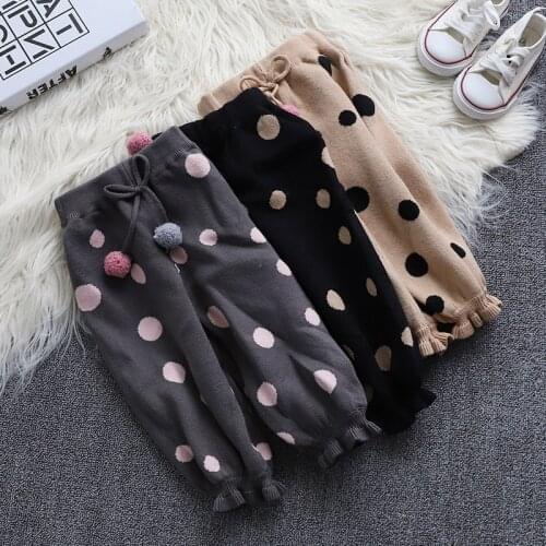 Spring 2021 Childrens Pants Girls Polka Dot Knitted Knickers Fall Clothes for Kids Pants Girls Pants Teenage Girls Clothing