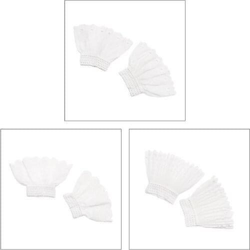 Vintage Women Pleated Ruffles Decorated Horn Cuffs Hollow Out Embroidery Floral Lace Fake Sleeves Elastic Double Layer