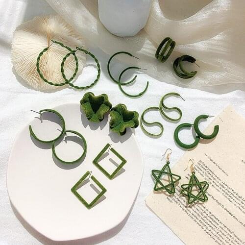 Fashion Hot Sell Green velvet Geometry Star Round C Drop Earrings Temperament Women Lady Bridal Earrings Party Xmas Gift