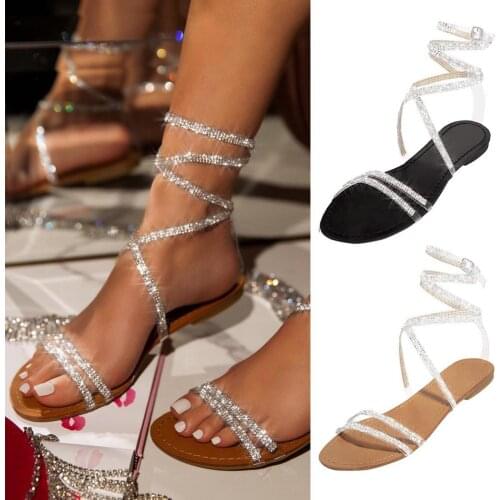 Sandals Women Summer New 2021 Retro Womens Sandals Fashion Beach Rhinestone Cross Strap Sexy Casual Travel Beach Sandals