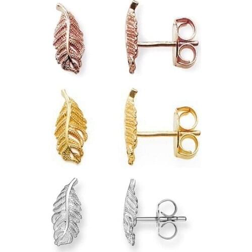 Cute Feather Stud Earrings for Women Men Silver Rose Gold Color Ear Jewelry Accessories Gifts Wholesale Super Deal