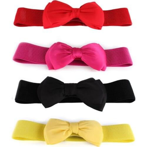 New Women Bowknot Cummerbunds Elastic Bow Wide Stretch Bukle Waistband Belt 12 Colors Fashion Girl Dress Accessories Waist Belts