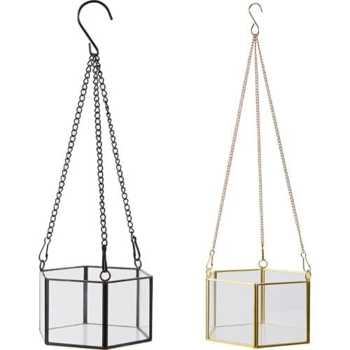 1Pc Modern Hanging Glass Terrarium Geometric Hexagon Shaped Succulent Air Plant Holder Container Wall Planter Flower Pot