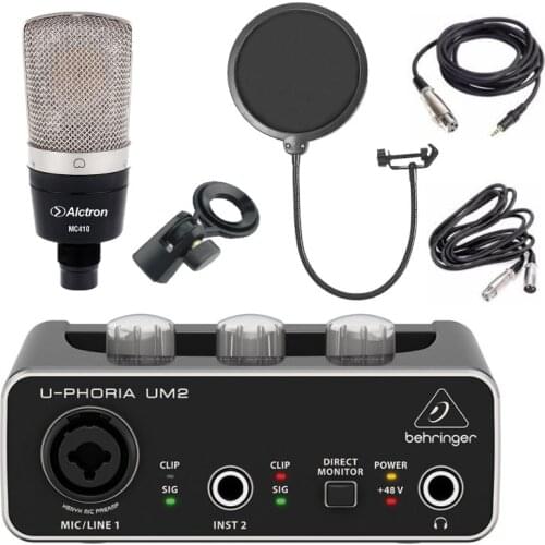 100% Original Studio Recording Kit Alctron MC410 Microphone With BEHRINGER UM2 Sound Card Set