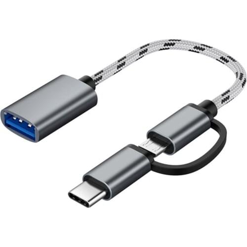 2 in 1 USB 3.0 OTG Adapter Nylon Braid Cable for Samsung Xiaomi Micro USB Type C Data Sync Adapter MacBook USB Type-C Micro OTG