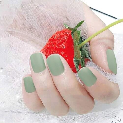 20PCS/Set Solid Color Full Cover Fake Nails Art Nail Tips False Nails Magic Color Dark Green Press On Stickers Decoration Faux