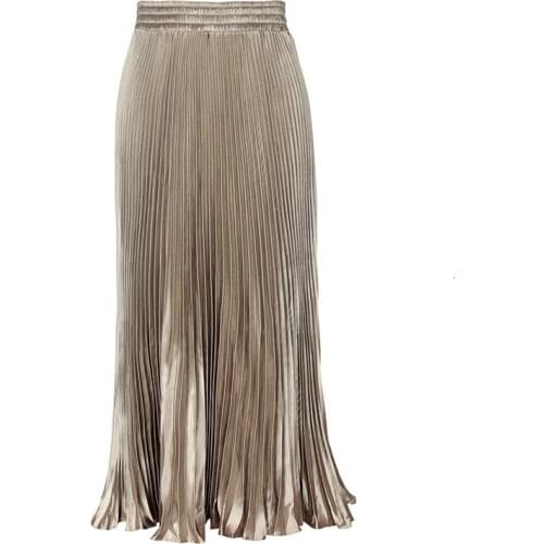 2020 Womens Autumn Fashion Trend New Pattern Street Dropped Waist Metal Shiny Pleated Long Organ Befree Skirt K757
