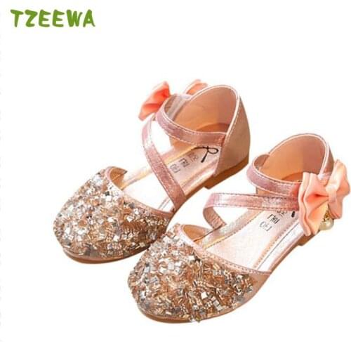 2021 Baby Girls Sandals Princess Kids Sandals Girls Soft Shoes Low-Heeled Wedding Party Children Shoes For Girls