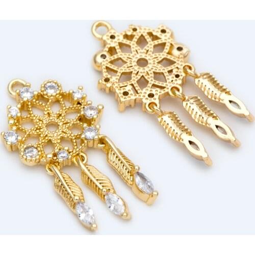 4pcs CZ Paved Gold Dreamcatcher Charms 27x14mm, Earring Part, Necklace Charm (GB-1294)