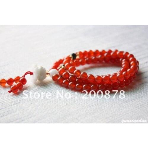 6mm Red Agates Round Beaded Bracelets with Lotus Charm New Year Gift for Girls BRO960