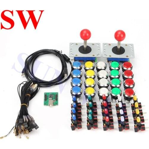 Arcade game DIY KIT FOR 2 players PC PS/3 2 IN 1 to arcade joystck LED button interface USB 2 player MAME Interface USB to Jamma