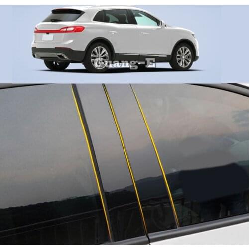 Car PC Material Pillar Post Cover Door Trim Window Piano Black Molding Sticker Plate 8pcs For Lincoln MKX 2015-2018