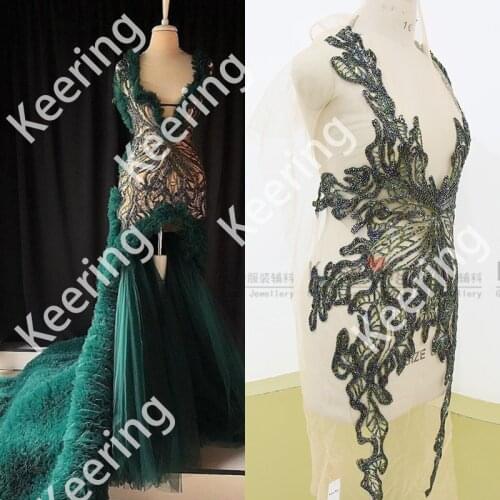 The butterfly beaded rhinestone panel for evening dress WDP - 003