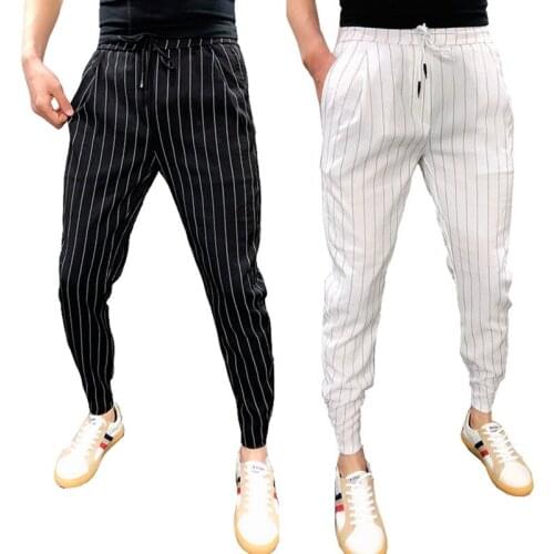 Summer mens striped pants size 28-36 sweatpants white pant Black harem pants men fashion casual Ankle length pants