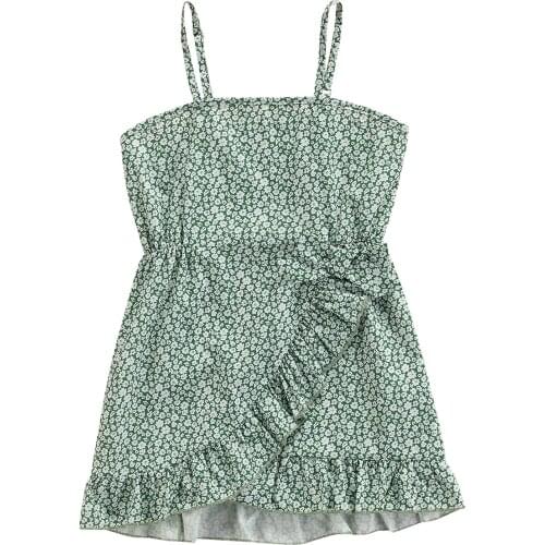 Citgeett Summer Kids Baby Girls Floral Print Sling Dress Sleeveless Irregular High Waist Dress Green Clothes