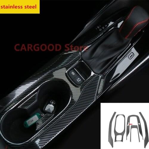 For Toyota Corolla 2019 2020 Stainless Steel 5pcs Carbon Fibre Gear Shift Panel Water Cup Holder Cover Trim Interior Accessories