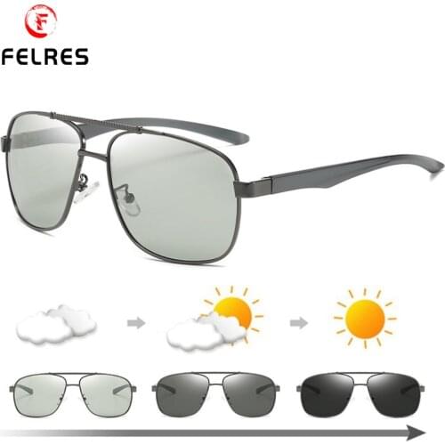 FELRES Men Metal Frame Photochromic Polarized Sunglasses UV400 Outdoor Driving Fishing Glasses With Box S1046