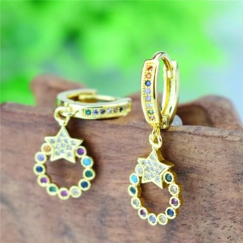 Exquisite AB Style Saturn Pendant Star Earrings Gold Color Micro Paved Cubic Zircon Stud Earrings Women Girls Jewelry