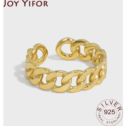 Real 925 Sterling Silver Chain Gold Color Personality Adjustable Ring Fine Jewelry For Women Party Elegant Accessories