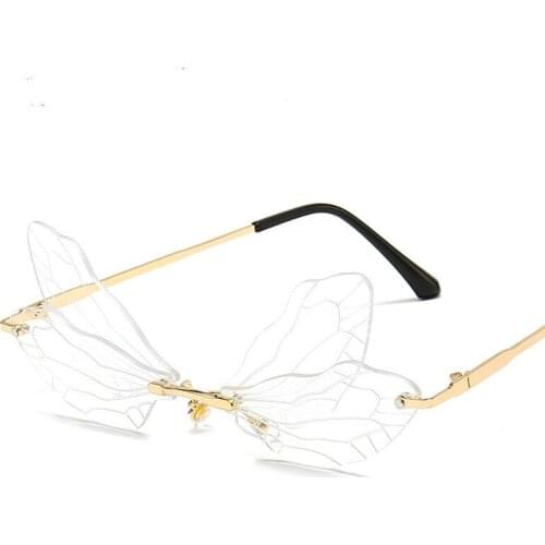 Fashion Butterfly Rimless Sunglasses Women 2020 Luxury Brand Designer Cloud Tassel Punk Sun Glasses Unique Big Clear Green NX
