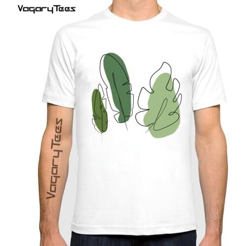 Vagarytees 2021 hand-painted illustration Simple fashion printed T-shirt simple art Tropical leaves print printing mens tshirt