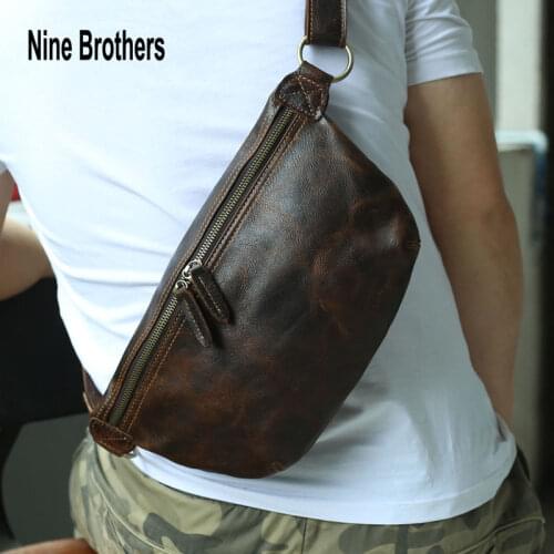 Brand Designer Genuine Leather Mens Shoulder Bag High Quality Handmade Cowhide Male Chest Bag For Boys Vintage Travel Sling Bag