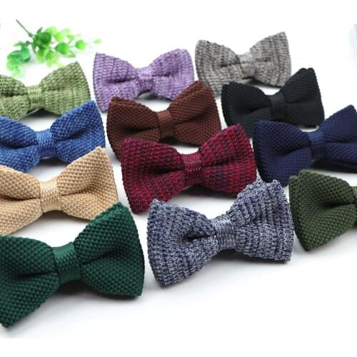 Men Neck Ties Tuxedo Knitted Bowtie Soild Color Bow Tie Thick Double Deck Pre Tied Adjustable Knitting Casual Ties