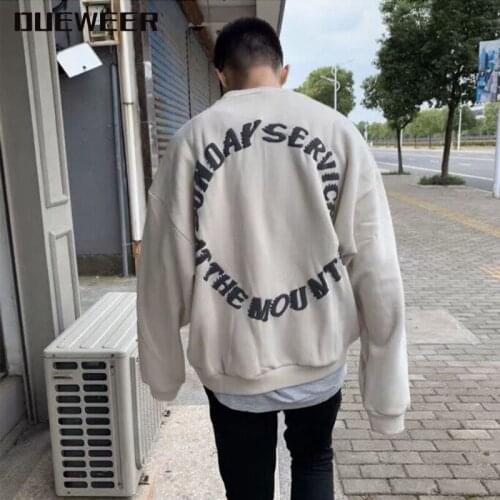 Dueweer Mens Sweatshirts Hoodies Kanye Sunday Service Printed Pullovers Justin Bieber Vintage Washed Hip Hop Streetwear Hoodie