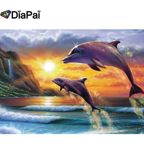 DIAPAI Diamond Painting "Dolphin sunset" DIY 5D Diamond Embroidery Sale Full Set Rhinestone Cross Stitch Home Decor A26468