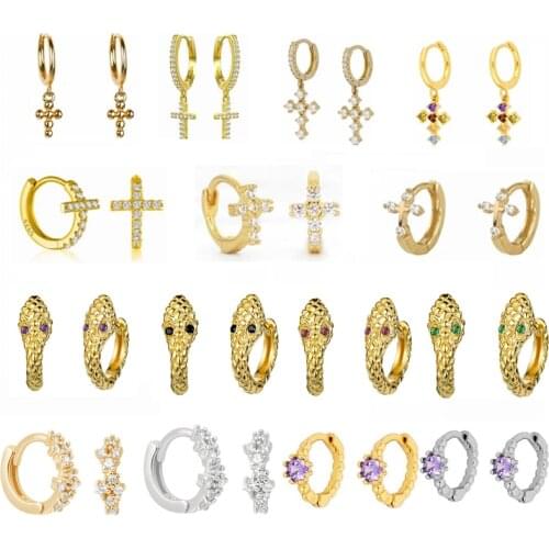 CANNER Luxury Geometric Cross Earrings 925 Sterling Silver Mini Zircon Cross Stud Earrings for Women Brincos Party Bijoux Femme