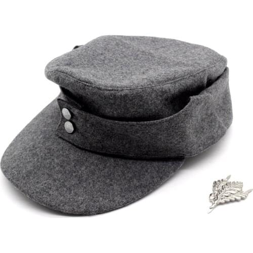 WWII German WH Elite EM M43 Panzer Wool Cap Hat GREY+SKI Sniper OAK Leaf Badge