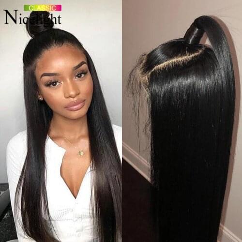 Nicelight 4X4 Lace Closure Wig Straight Lace Front Human Hair Wigs For Women 180% Brazilian Wig Remy Natural Long Black Lace Wig