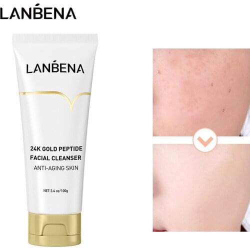 LANBENA Face Cleanser VC Whitening Cleansing Facial Foam Acne Treatment Repair Ectoin 24K Gold Peptide Anti Aging Skin Care 100g