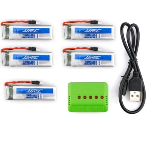 Original JJR/C 3.7V 500mAh 20C Li-Polymer Battery for JJRC H37 RC Quadcopter Drone Spare Parts 5PCS and 5 In 1 Battery Charger