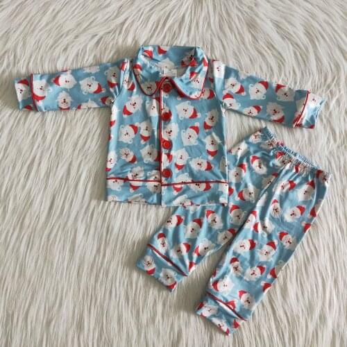 Boys pajamas Christmas clothes nightwear kids clothing holiday clothes teenage boy sleepwear with buttons 0-13 years blue